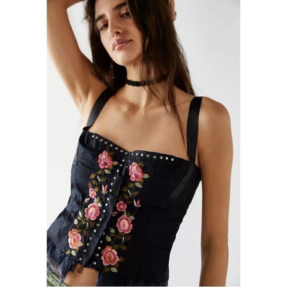 NEW Free People x Brenda Knight Embroidered Corset Top - Picture 3 of 6